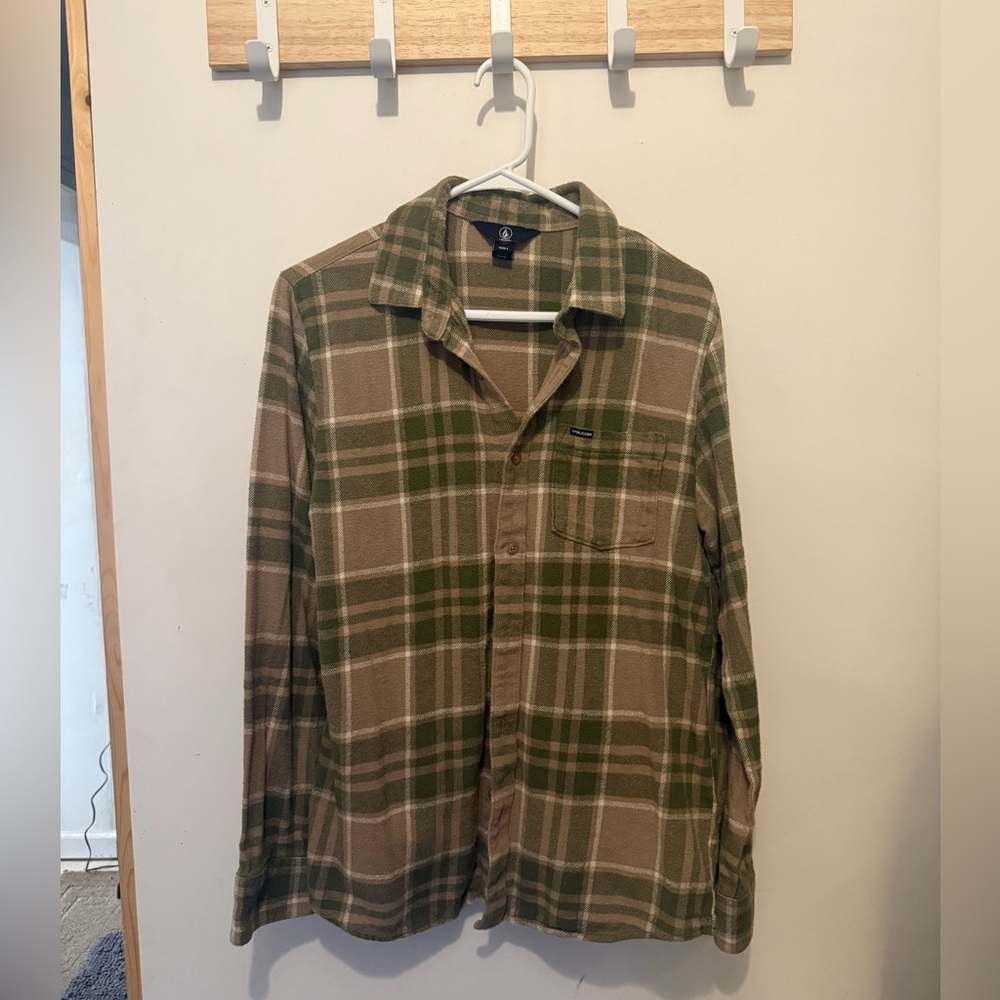 Volcom Olive and Beige Plaid Shirt Jacket